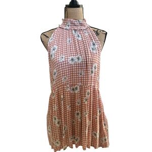 White Birch Gingham Halter Dress with Floral Print XL